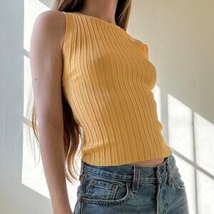 Vintage Unbranded Pale Orange Ribbed Tank Spring Summer Y2K